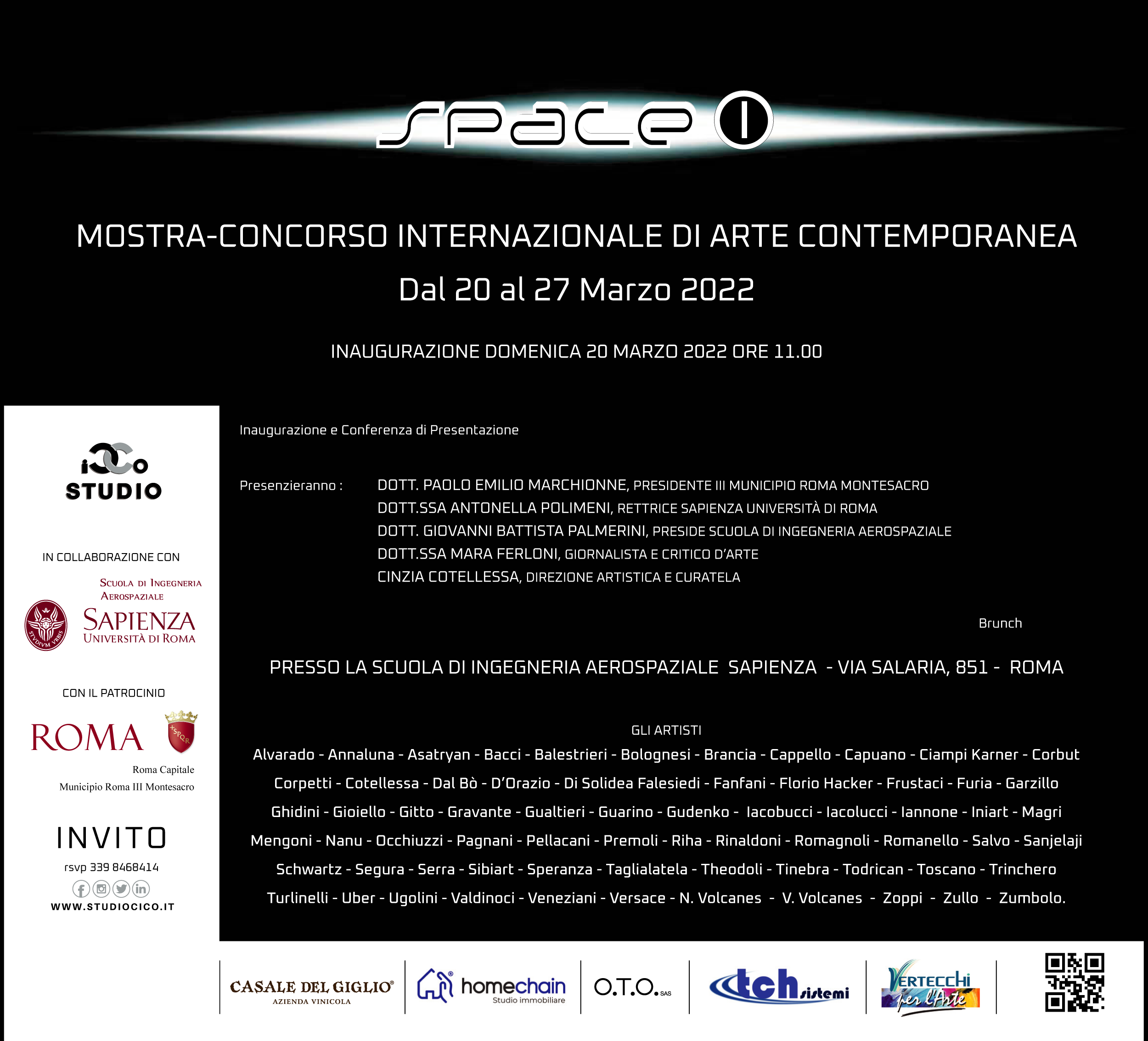 SPACE ONE, Mostra Internazionale di Arte Contemporanea – Domenica 20 marzo 2022 ore 12.00 – Brunch Dal 20 al 27 marzo 2022 – Presso la Scuola di Ingegneria Aerospaziale Sapienza – Roma
